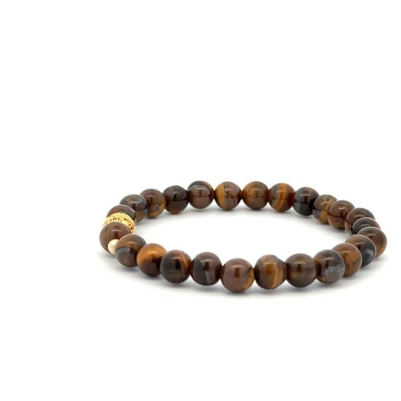 18K Gold Money Ball Lucky Charm Beads Bracelet Gemstones Tiger's Eye 6mm - Picture 7 of 9